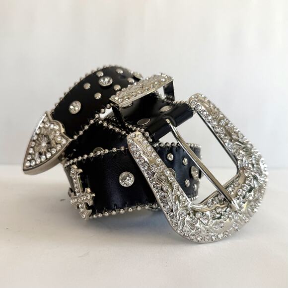 Grunge Goth Cross Gemstone Belt – Black Silver Unisex Style, Brand New - Picture 7 of 12